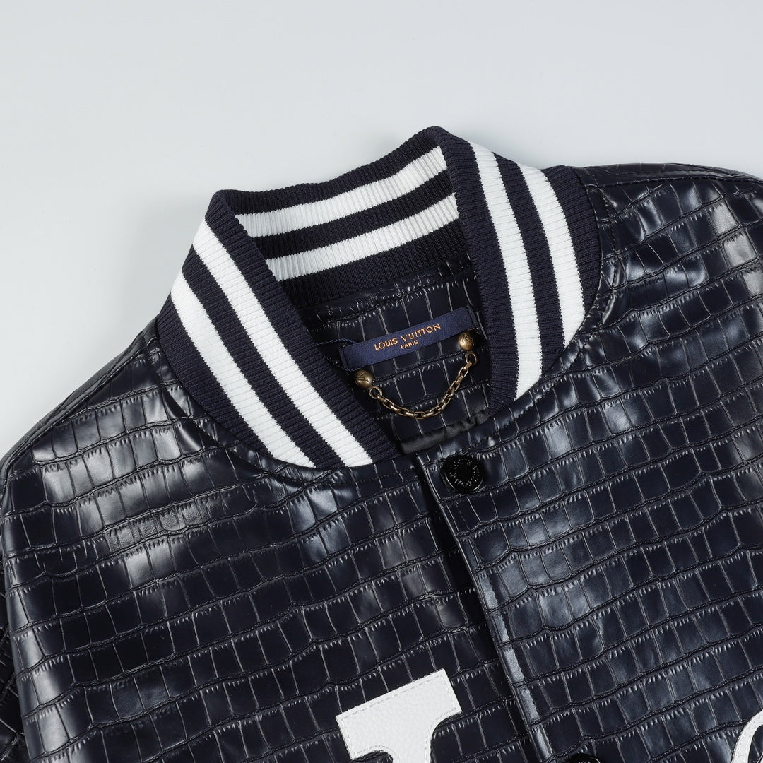 Embroidered Leather Baseball Jacket 1025092514