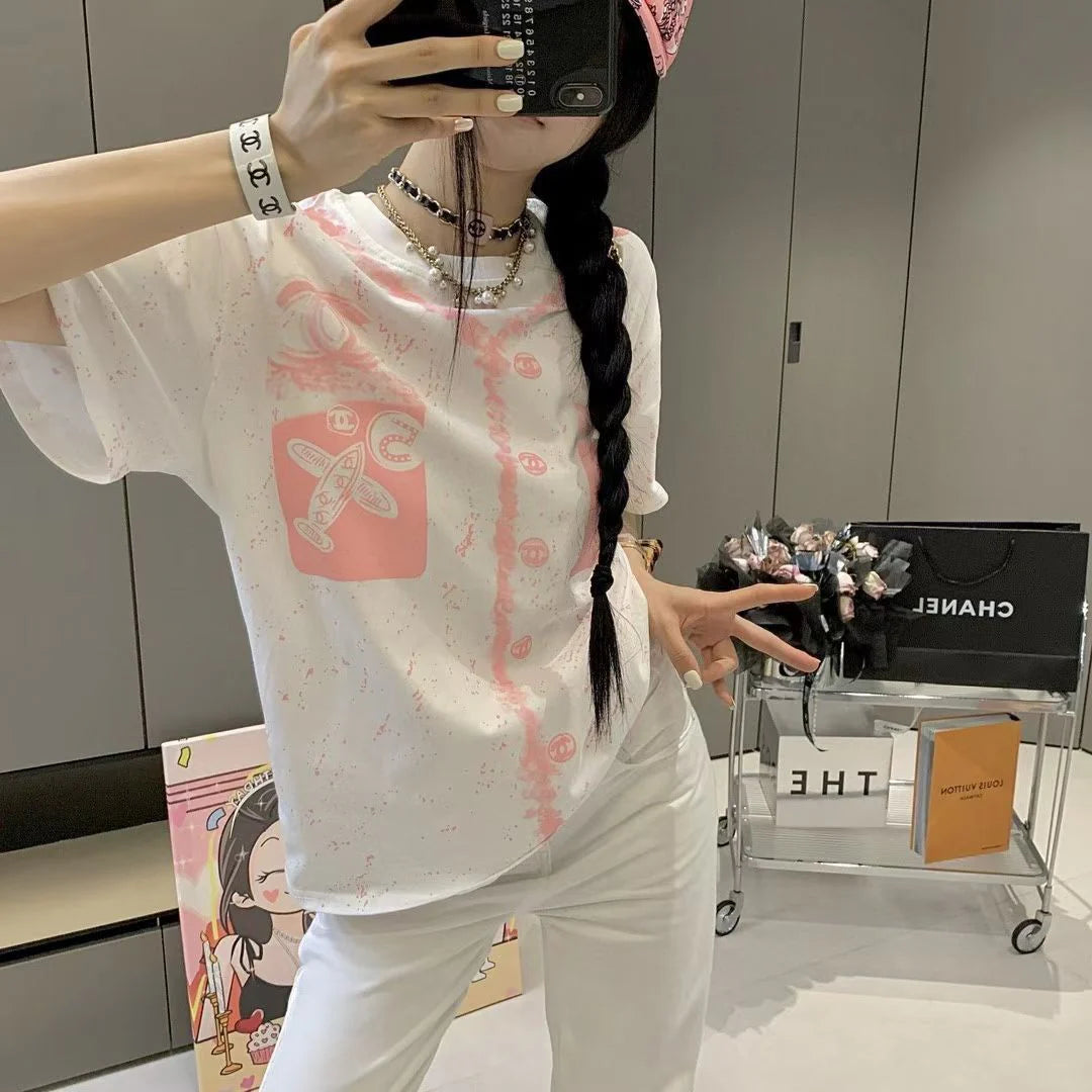 New Round Neck Color Long Letter Embroidery Short Sleeve 1024050912