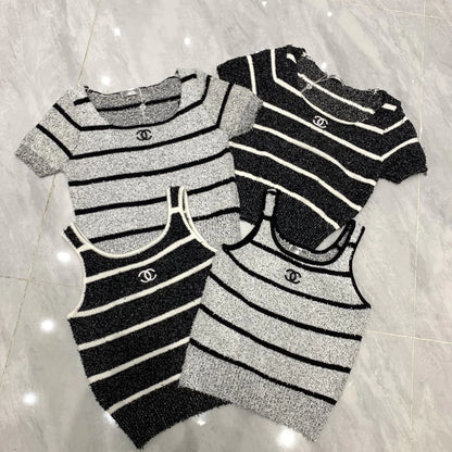Spring And Summer New Contrast Striped Embroidered Camisole 1024022907