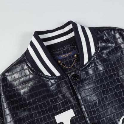 Embroidered Leather Baseball Jacket 1025092514
