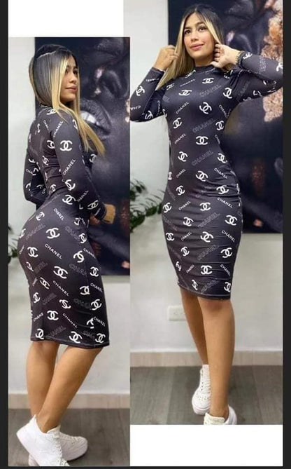 Sexy printed slim fit hip-hugging dress XC0823110101