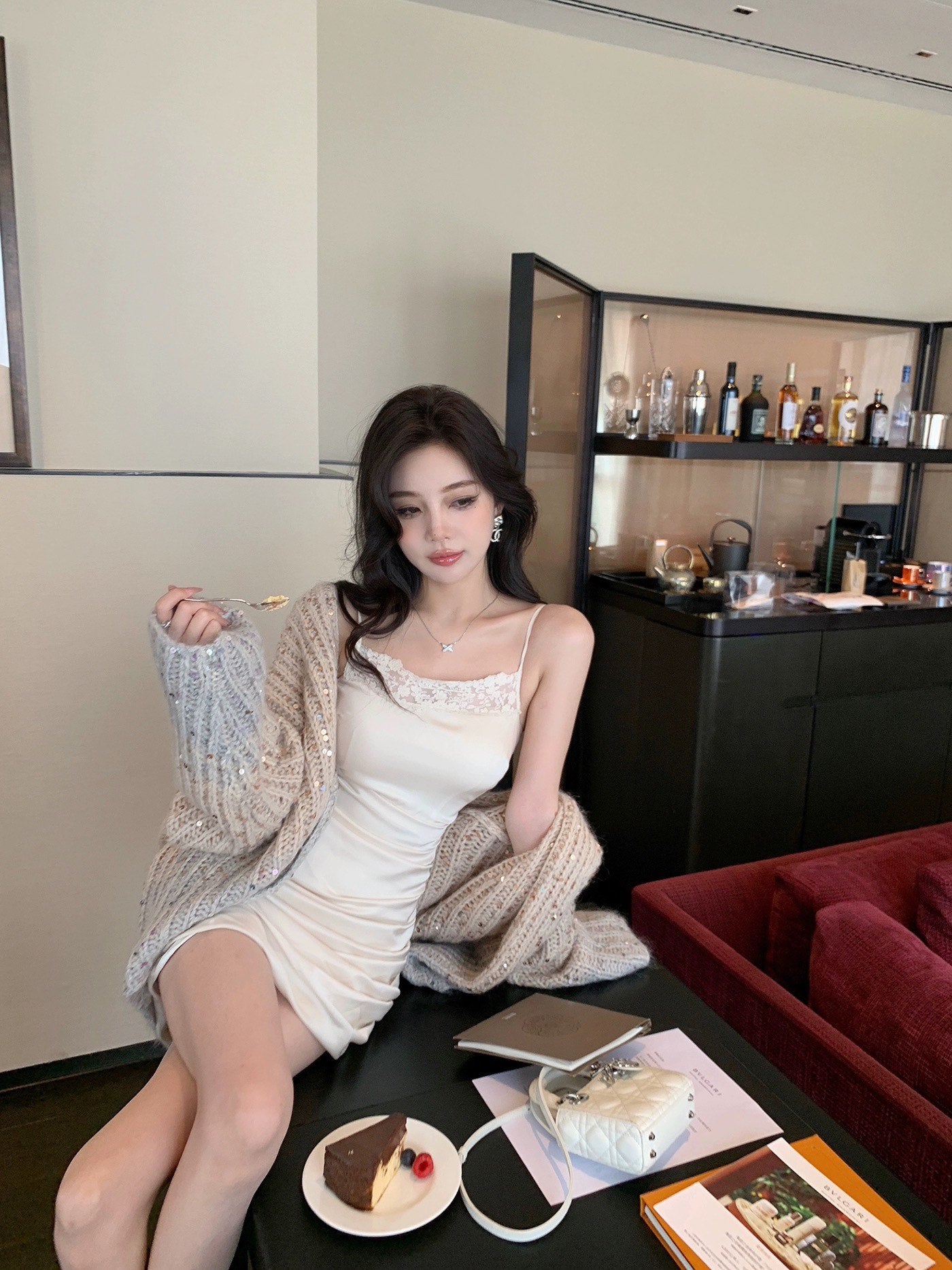 Sequin gradient hooded sweater cardigan jacket XC0823101705