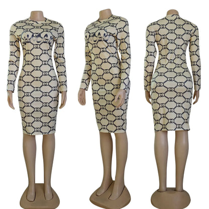 Sexy printed slim fit hip-hugging dress XC0823110101