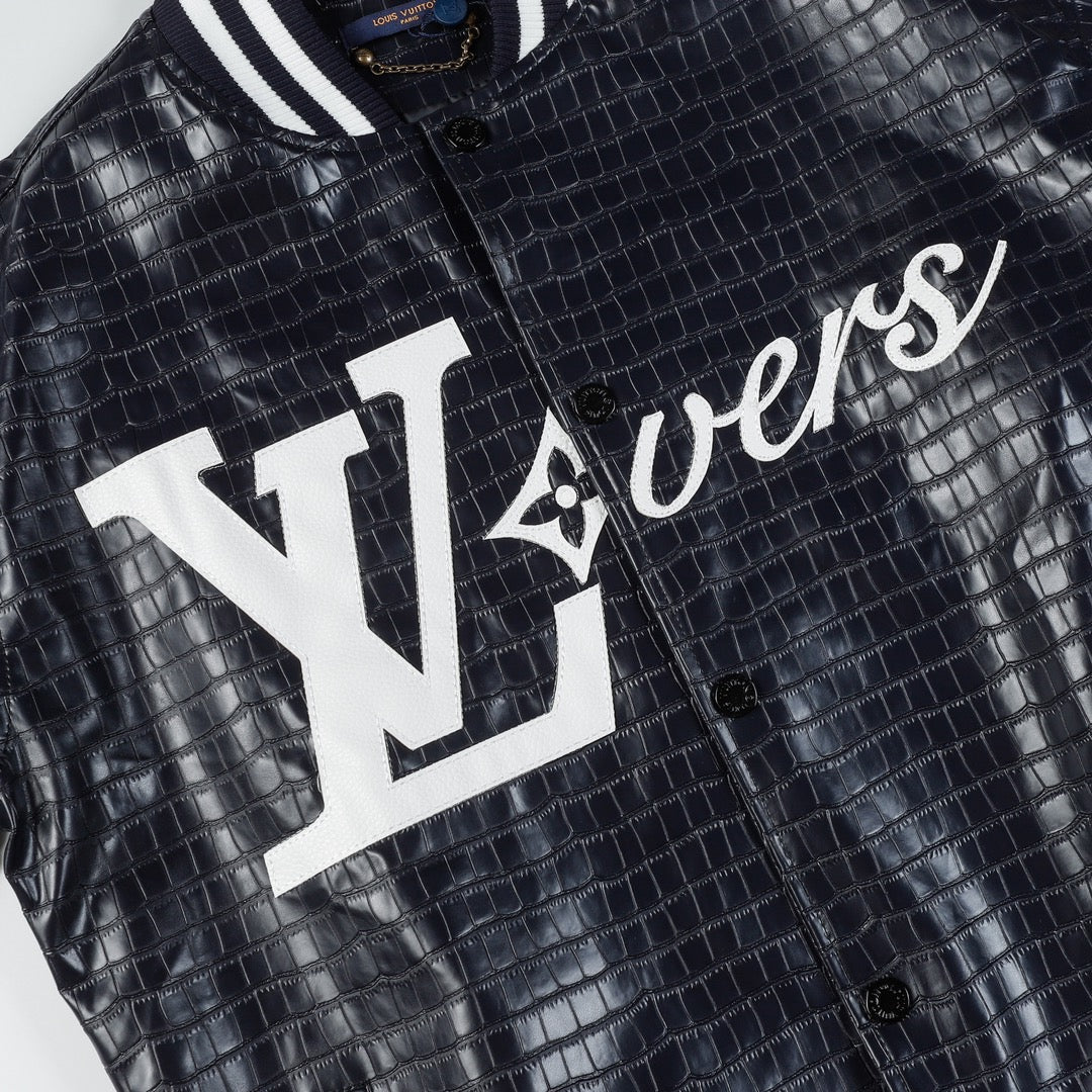Embroidered Leather Baseball Jacket 1025092514