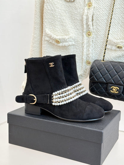 CNL25ss new fashionable pearl chain ankle boots 0725090810