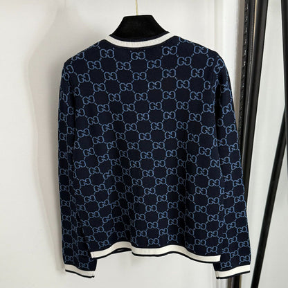 Color-blocked floral print crew neck knit sweater 1025092325