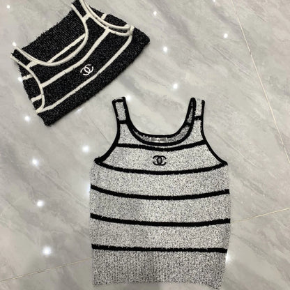 Spring And Summer New Contrast Striped Embroidered Camisole 1024022907