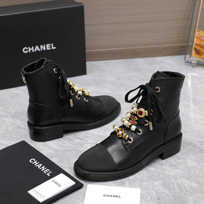 CNL24 new Martin boots decorated with double C pearl gem heavy metal buckle 0724090503
