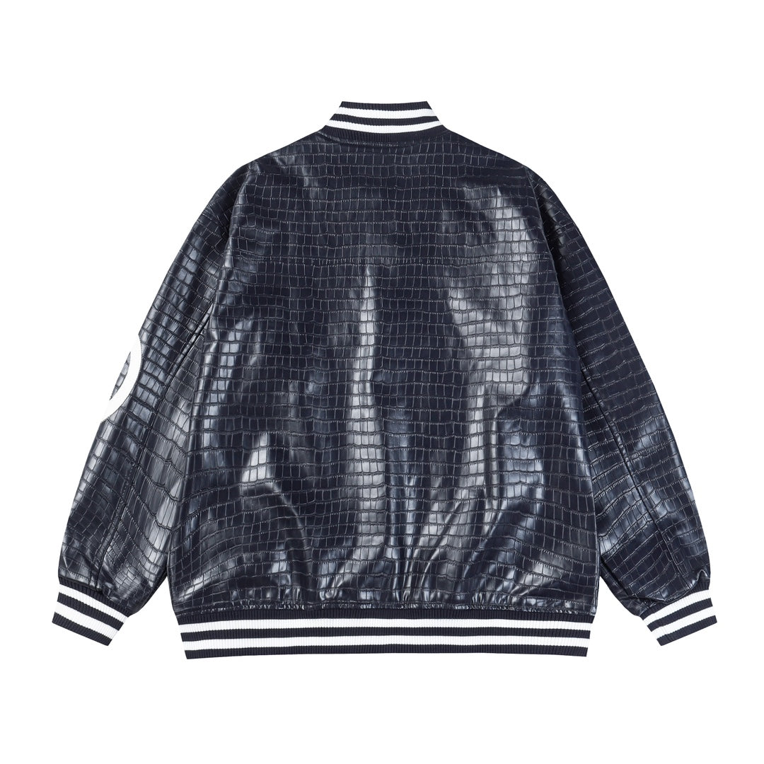 Embroidered Leather Baseball Jacket 1025092514