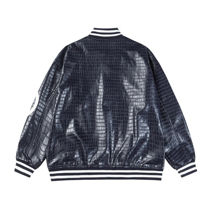 Embroidered Leather Baseball Jacket 1025092514