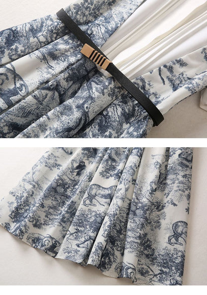 New Standing Collar Printed Large Swing Long Dress 1024030413
