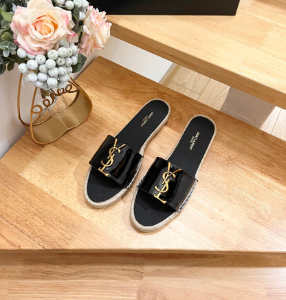 SL Fashionable Patent Leather Gold Letter LOGO Slippers 0724011103