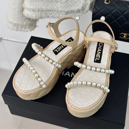 Fashion and versatile pearl thick sole sandals 1024052320
