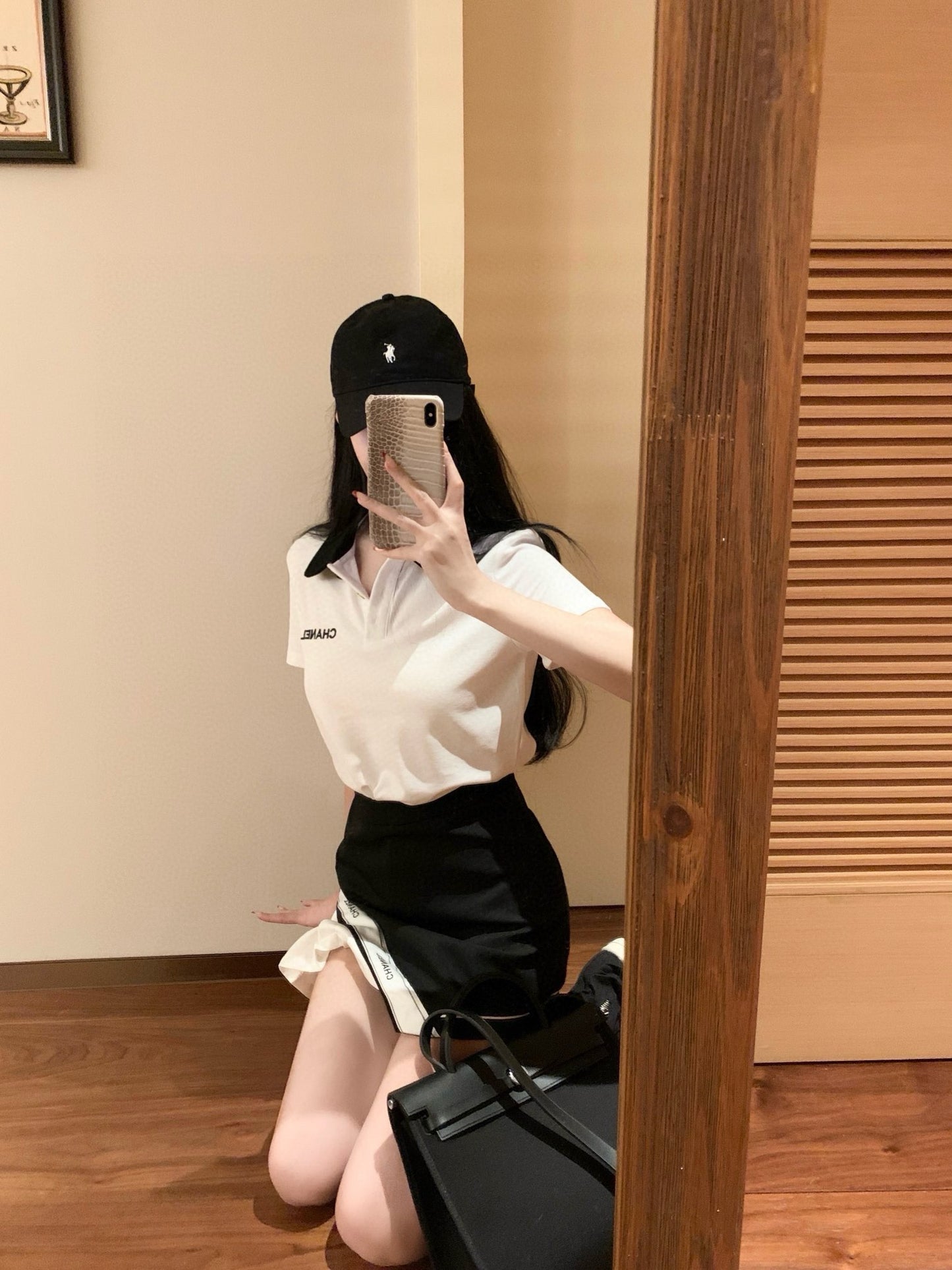 CNL suit letter embroidery contrasting color polo collar short-sleeved T-shirt 0724050903