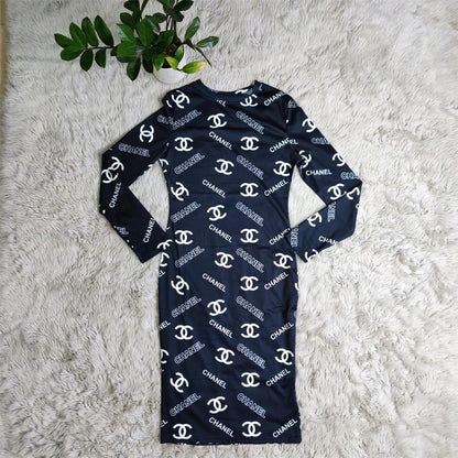 Sexy printed slim fit hip-hugging dress XC0823110101