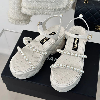 Fashion and versatile pearl thick sole sandals 1024052320