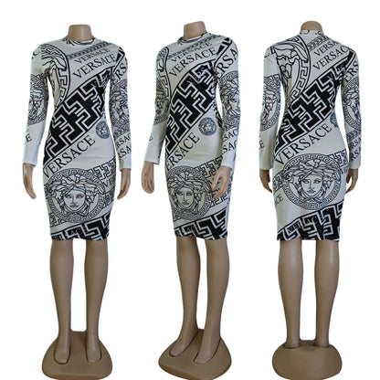 Sexy printed slim fit hip-hugging dress XC0823110101