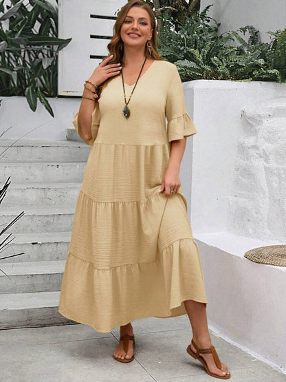 New Model V-Neck Splicing Multi-Color Multi-Code Long Large-Size Dress