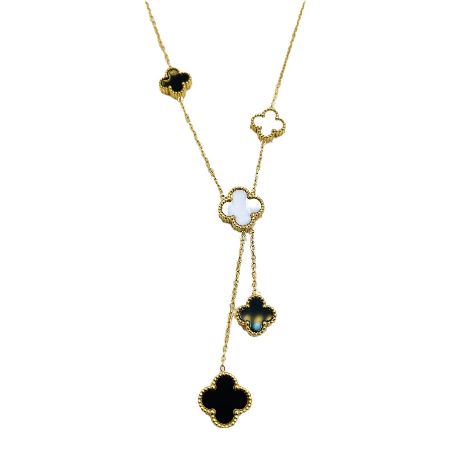 Black and white four-leaf collarbone chain 2025081206