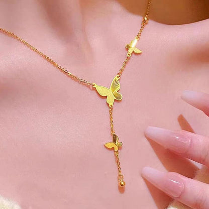New titanium steel butterfly tassel necklace 2025081107